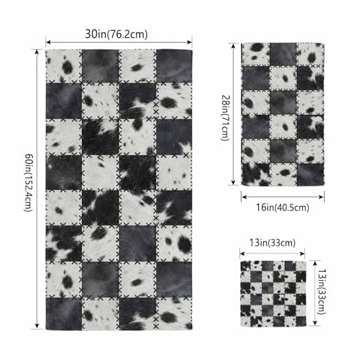 Black White Animal Printed Bath Towels Set of 3 for Bathroom,Soft Absorbent Shower Beach Hand Face Hair Yoga Workout Gym Towel Dish Wahcloth,Farmhouse Fur Texture Plaid Quick Dry Bath Towels+Set - color: Black, White, Grey