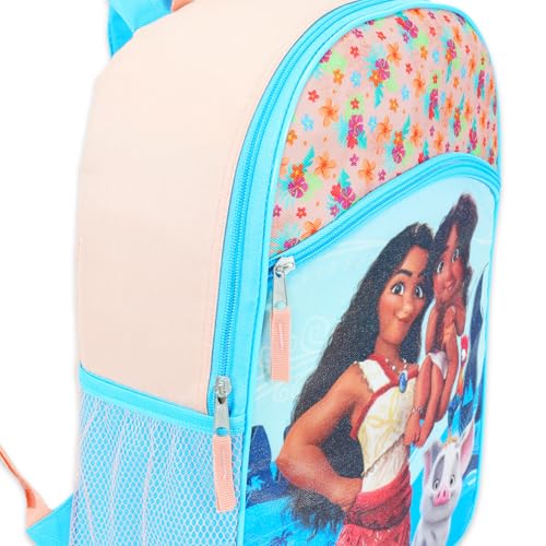 Moana Backpack Set for Girls – 16” Disney School Bag with Water Bottle, Stickers & Door Hanger – Moana School Supplies Bundle for Kids