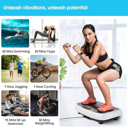 SoftGym Waver Vibration Plate Exercise Machine for Lymphatic Drainage Weight Loss,120 Speed Levels Vibrating Platform with Resistance Bands,Full-Body Workout Equipment for Muscle Activation - style: Slim- White