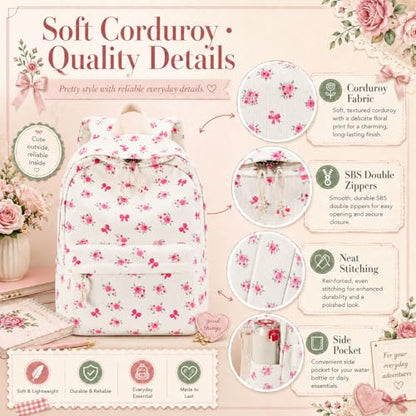 LEDAOU School Backpack for Teen Girls Elementary Middle School Bookbag Kids Backpacks Women Laptop Backpack Travel Daypack (Flower Bow - Beige) - color: Flower Bow - Beige