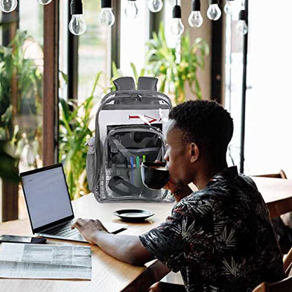 2 Pieces Heavy Duty Clear Backpack, Gray PVC Waterproof Transparent Bags With Cosmetic Bag, See Through Book Bag With Lunch Bag, Stadium Approved, Reinforced Strap, School, Work, Women, Men, Boy, Girl