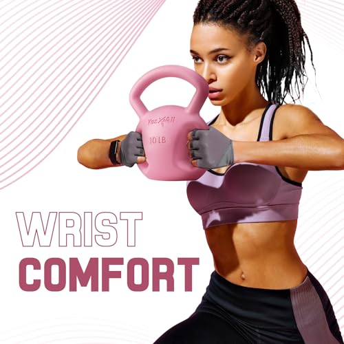 Yes4All Kettlebell, Strength Training Kettlebells for Women, Wide Multi-grip Textured Handle for Home Gym Exercises & Full Body Workout, Single 5–25 lb & Set of 10-15 lb - color: B. 10LB - Pink, style: A. Single