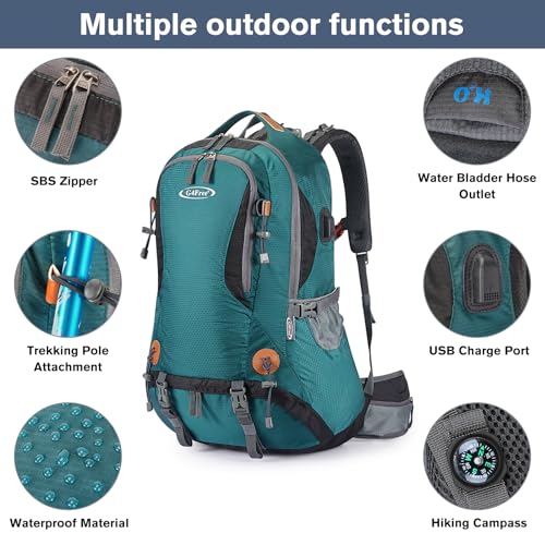 G4Free 50L Hiking Backpack Waterproof Daypack Outdoor Camping Climbing Backpack with Rain Cover for Men Women - color: Dark Green01
