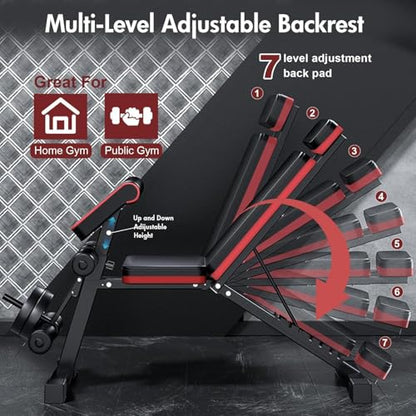 ALSO GO 2026 Weight Bench, 770LBS Adjustable Workout Bench Foldable for Home Gym, Leg Extension and Extended Backrest for Bench Press Full Body Strength Training Exercise