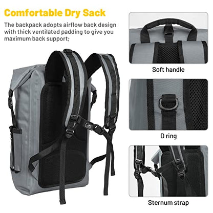 MIER Dry Bag Waterproof Backpack 30L Dry Sack Heavy Duty Roll-Top Closure for Kayaking, Beach, Boating, Swimming, Surfing - color: Dark Gray