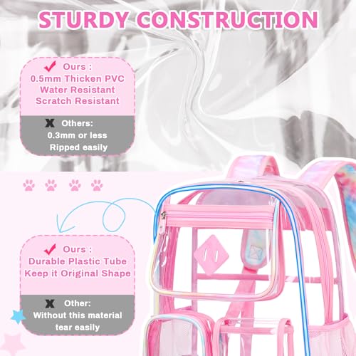 PIG PIG GIRL Clear Backpack for School,Heavy Duty PVC Transparent Bookbag for Girls Stadium Approved See Through Backpack - color: 10-pink Tie-dye
