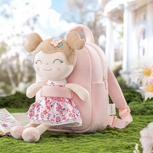 Gloveleya Toddler Backpack Baby Girl Gift Plush Bag Diaper Bag Plush Printed Sakura Backpack - color: A012 Printed Sakura Backpack, size: 9 inches