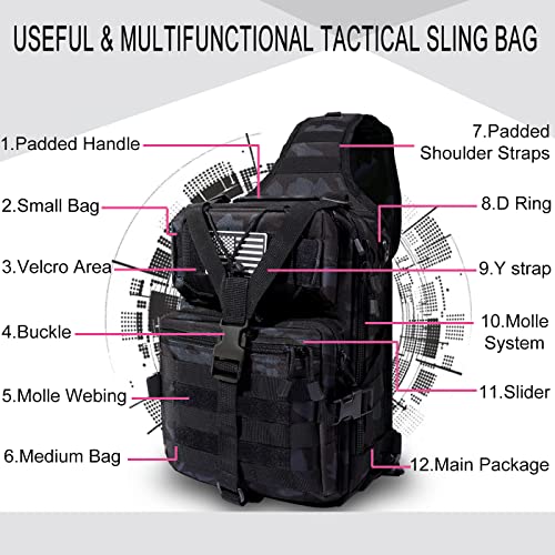 HAOMUK Tactical Sling Bag Pack Military Rover Shoulder Sling Backpack EDC Molle Assault Range Bag - color: Black&blue Cp