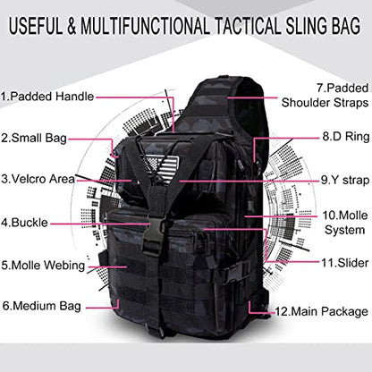 HAOMUK Tactical Sling Bag Pack Military Rover Shoulder Sling Backpack EDC Molle Assault Range Bag - color: Black&blue Cp