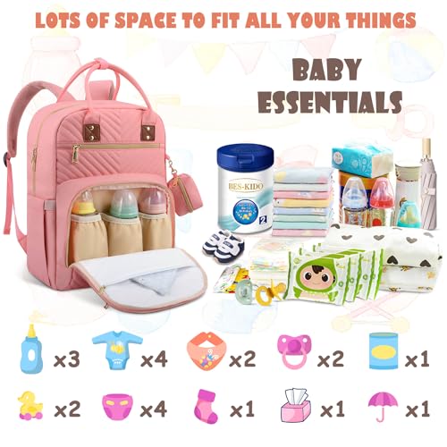 Tenot Baby Diaper Bag Backpack, Travel Diaper Bags for Baby Girl Boy Large Capacity Baby Bag Backpack for Women Light Pink - color: Light Pink
