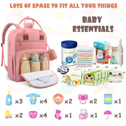 Tenot Baby Diaper Bag Backpack, Travel Diaper Bags for Baby Girl Boy Large Capacity Baby Bag Backpack for Women Light Pink - color: Light Pink