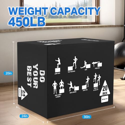 Zoomster 3-in-1 Foam Plyometric Jump Box for Home Gym Jump Training, HIIT, MMA, Weighted Stepup, Push Press and Strength Training - style: 20 X 24 X 30inch / 16lbs