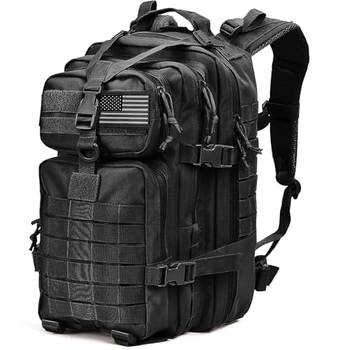 Tru Salute 45L Military Black Tactical Backpack Large Army 3 Day Pack Molle Bug out Bag Rucksack Backpack Military Black - color: Black