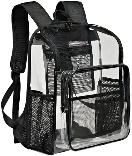 Clear Backpack for School Large Clear Bookbag with Multi-Pockets PVC Transparent Backpack for Boys Girls, Black - color: Black-1pack
