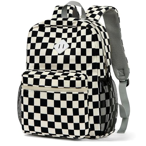 STEAMEDBUN Corduroy Kids Backpack for Boys Girls 3-8, Boys Backpack for Elementary Kindergarten - Checkered - color: Corduroy Black Checkered, size: Small-15"H(fits folder)