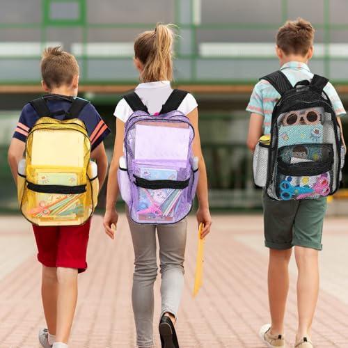 Silkfly 12 Pcs 17 Inch Mesh Backpack Bulk for School Kids Clear Backpack See Through Heavy Duty Bookbags with Adjustable Straps for Boys Girls Student Adult, Sports Travel Donations Supplies