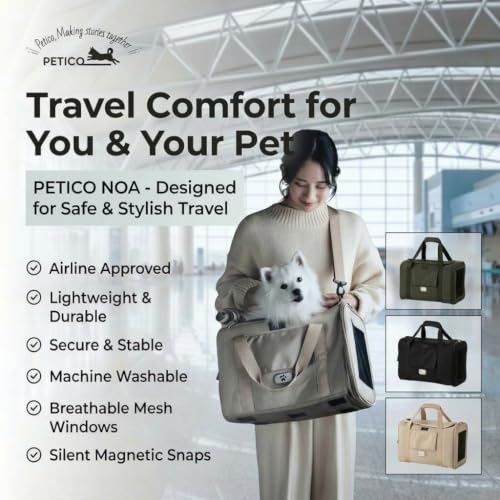 PETiCO NOA 3003 Airline Approved Pet Carrier - Pet Duffle Bag for Small Dogs & Cats Under 9 lbs, Sturdy & Machine Washable with Magnetic Snaps, Small Size, Black - color: Black, size: Small