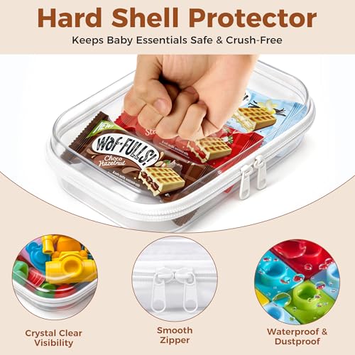 3 Pack Diaper Bag Organizer Pouches, Clear Hard Shell Zipper Cases for Travel, Makeup Bag, Toiletry Bag, Toy Storage Bins, Waterproof Storage Box for Pacifier Snacks Wipes Clothes Baby Essentials - size: 3M