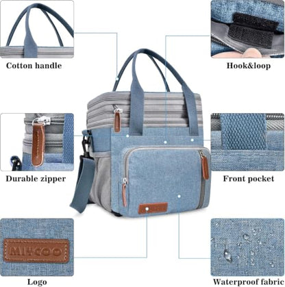 MIYCOO Lunch Bag for Men & Women, Expandable Double Deck Lunch Box, 15L - color: Blue, size: 15L