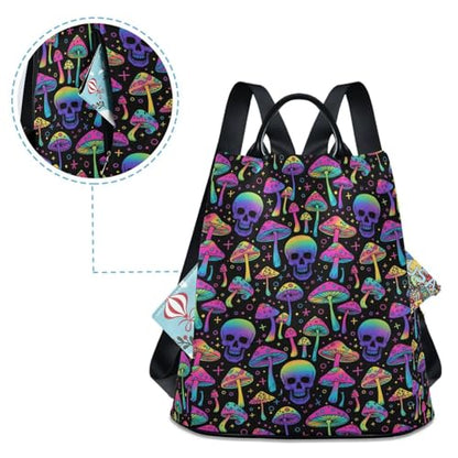 MNSRUU Women Backpack Purse Magic Skull Mushroom Purple Backpack for Women Anti-theft Shoulder Bag Carry On Backpack Lightweight Rucksack Fashion Travel Ladies Bags - color: Goth 02