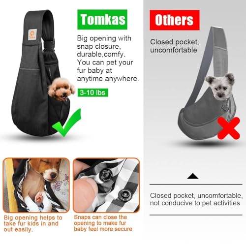 Tomkas Small Dog Cat Sling Carrier Puppy Purse Travel Wrap Soft Crossbody Pet Bag (Black, M - Zip Pocket & Adjust Strap) - color: Black