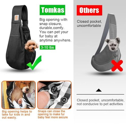 Tomkas Small Dog Cat Sling Carrier Puppy Purse Travel Wrap Soft Crossbody Pet Bag (Black, M - Zip Pocket & Adjust Strap) - color: Black