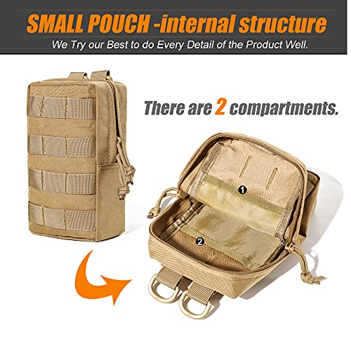 Upgraded Sports Water Bottles Pouch Bag, Tactical Drawstring Molle Water Bottle Holder Tactical Pouches, Travel Mesh Water Bottle Bag Tactical Hydration Carrier - color: Tan-3Pouch