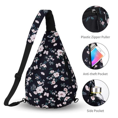 HUA ANGEL Crossbody Sling Bag for Men & Women Lightweight Waterproof Chest Shoulder Bag for Travel Hiking & Everyday Use - color: Beige Small Flowers