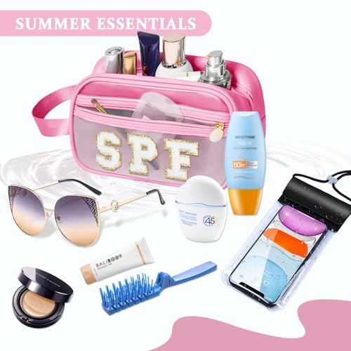 COSHAYSOO Clear Sunscreen Bag Makeup Toiletries Pouch Beach Vacation Essentials Summer Travel Stuff Accessories Personalized Graduation Gifts for Women College Teen Girls Teacher Nurse Pink SPF - color: Pink-SPF