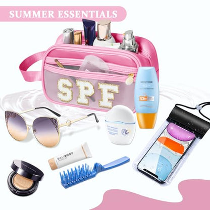COSHAYSOO Clear Sunscreen Bag Makeup Toiletries Pouch Beach Vacation Essentials Summer Travel Stuff Accessories Personalized Graduation Gifts for Women College Teen Girls Teacher Nurse Pink SPF - color: Pink-SPF