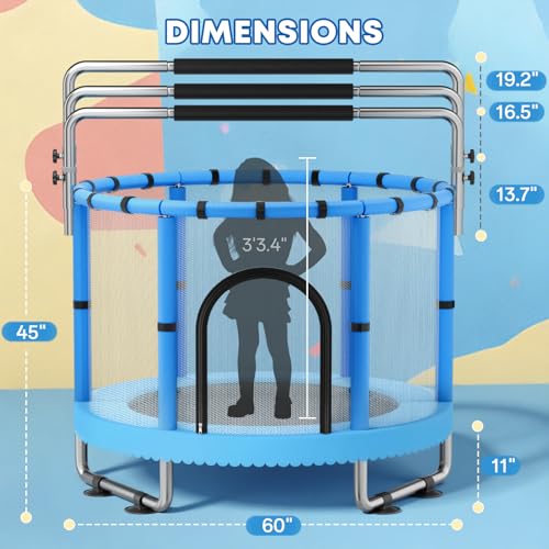 Toddler Trampoline for Kids, 440lbs Kids Trampoline with Net, Trampoline Indoor Outdoor playset with Adjustable Gymnastics Bar, Easy Assembly