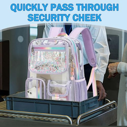 Clear Backpack for Girls Women, School Bookbag Heavy Duty See Through Backpacks (Light Purple) - color: Purple
