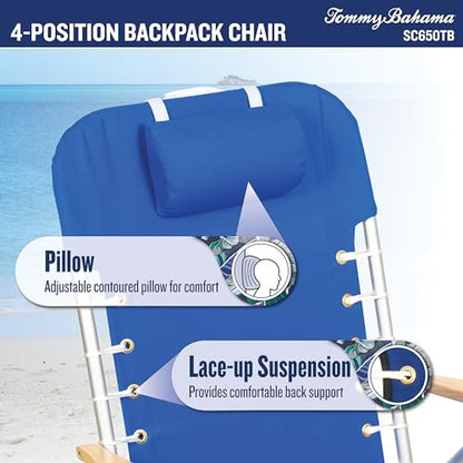 Tommy Bahama Hi-Boy 17" Seat Height 4-Position Lace-Up Suspension Folding Beach Backpack Chair - color: Logo Stripe, style: 1-Pack