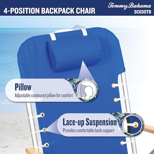 Tommy Bahama Hi-Boy 17" Seat Height 4-Position Lace-Up Suspension Folding Beach Backpack Chair - color: Red and Blue Stripe, style: 1-Pack