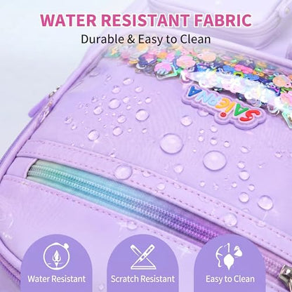 3PCS Kids Backpack Set, School Backpack with Lunch Bag & Pencil Case, Lightweight Waterproof Bookbag for Kids (Purple Sequin) - color: Purple Sequin