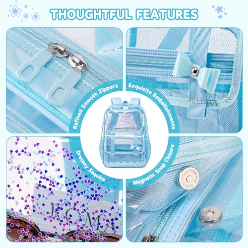 Clear Backpack for Girls,Transparent Backpack See Through Backpacks Stadium Event,Heavy Duty Clear Bookbag for School Blue - color: Healing Blue