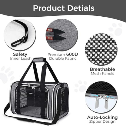 BAGLHER Pet Travel Carrier, Cat Carriers Dog Carrier for Small Medium Cats Dogs Puppies, Airline Approved Small Dog Carrier Soft Sided, Collapsible Puppy Carrier. Grey - color: Grey, size: 17.0"L x 11.0"W x 12.0"H