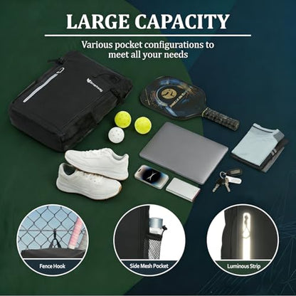Smartway Waterproof Pickleball Bag With Shoe Compartment - Large Capacity Tennis Racket Backpack For Men Women - color: Black
