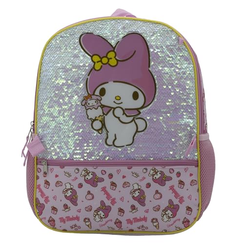 AI ACCESSORY INNOVATIONS Hello Kitty My Melody 5 Piece Backpack Set, Kawaii Flip Sequin Anime School Bag for Girls with Zip Front Pocket, Pink - color: Pink