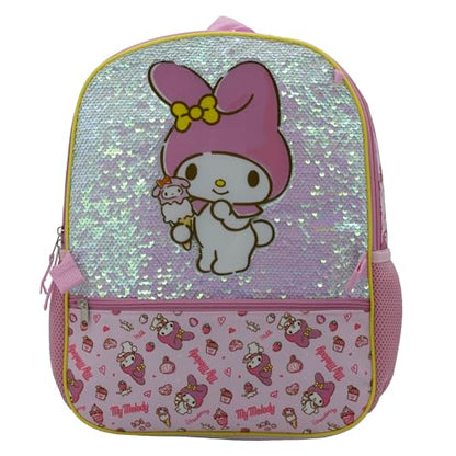 AI ACCESSORY INNOVATIONS Hello Kitty My Melody 5 Piece Backpack Set, Kawaii Flip Sequin Anime School Bag for Girls with Zip Front Pocket, Pink - color: Pink