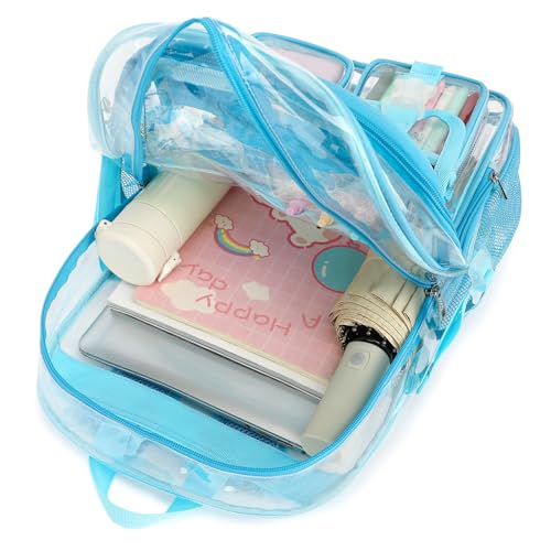 Clear Backpack Heavy Duty Transparent Backpacks Stadium Approved for School Work Sport Travel (Sky Blue) - color: Sky Blue