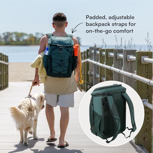 Titan Deep Freeze Ice Wall Backpack Cooler 30 Can Cooler Bag with Ice Packs - color: Deep Forest Green