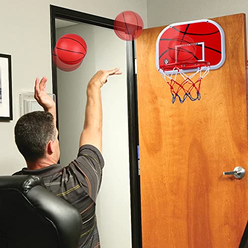 Mini Basketball Hoop Set for Kids Adults, Indoor Play Wall Mount Basketball Hoop for Door with 4 Small Replacement Toddler Basketballs, ABS Backboard Metal Rim Goal Sport Gifts for Pool Game Fun - style: Red + Rainbow Rubber Basketballs