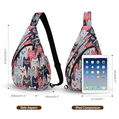 HUA ANGEL Crossbody Sling Bag for Men & Women Lightweight Waterproof Chest Shoulder Bag for Travel Hiking & Everyday Use - color: W-cat