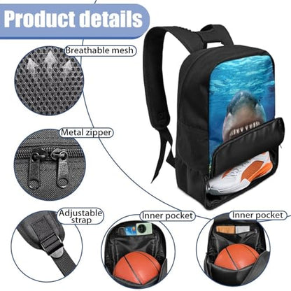 Basketball Backpack With Separate Ball Compartment And Shoes Fit Basketball Volleyball Football - color: Great White Shark