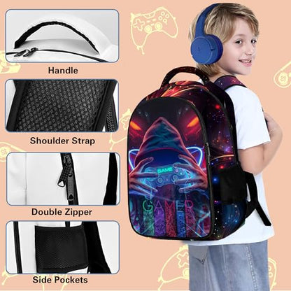 Boys Backpack with Lunch Box and Pencil Case, 3Pcs Gamer Backpack for Boys Teens, 17 Inch Large Capacity - color: GAME-NMWJ-11