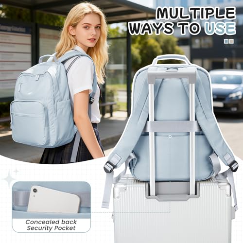 Casual Laptop Backpack for Women Work Travel Daypack Bags, Lightweight Waterproof Backpacks with 2 Large Main Compartments, Anti Theft Slim Sturdy Back Pack, 15” Laptop Sleeve, Blue - color: A1-blue