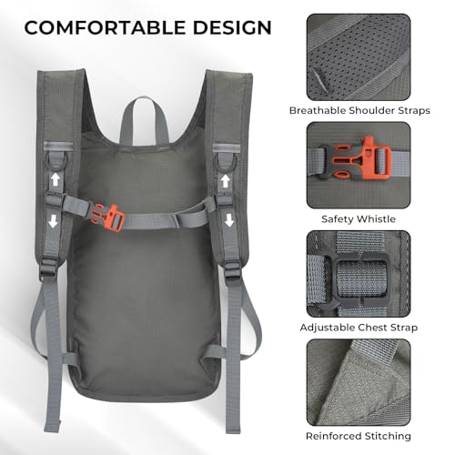 13L Small Hiking Backpack for Women Men, Lightweight Foldable Day pack, Packable Daypack for Travel, Camping (Light Grey) - color: Light Grey
