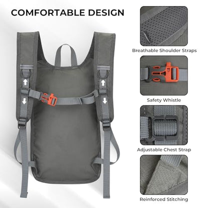13L Small Hiking Backpack for Women Men, Lightweight Foldable Day pack, Packable Daypack for Travel, Camping (Light Grey) - color: Light Grey