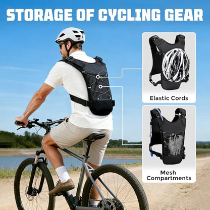 Running Hydration Vest with 2L Water Bladder， Lightweight Adjustable Hydration EDC Chest Pack for Men and Women, Water Backpack for Hiking, Cycling - color: Black